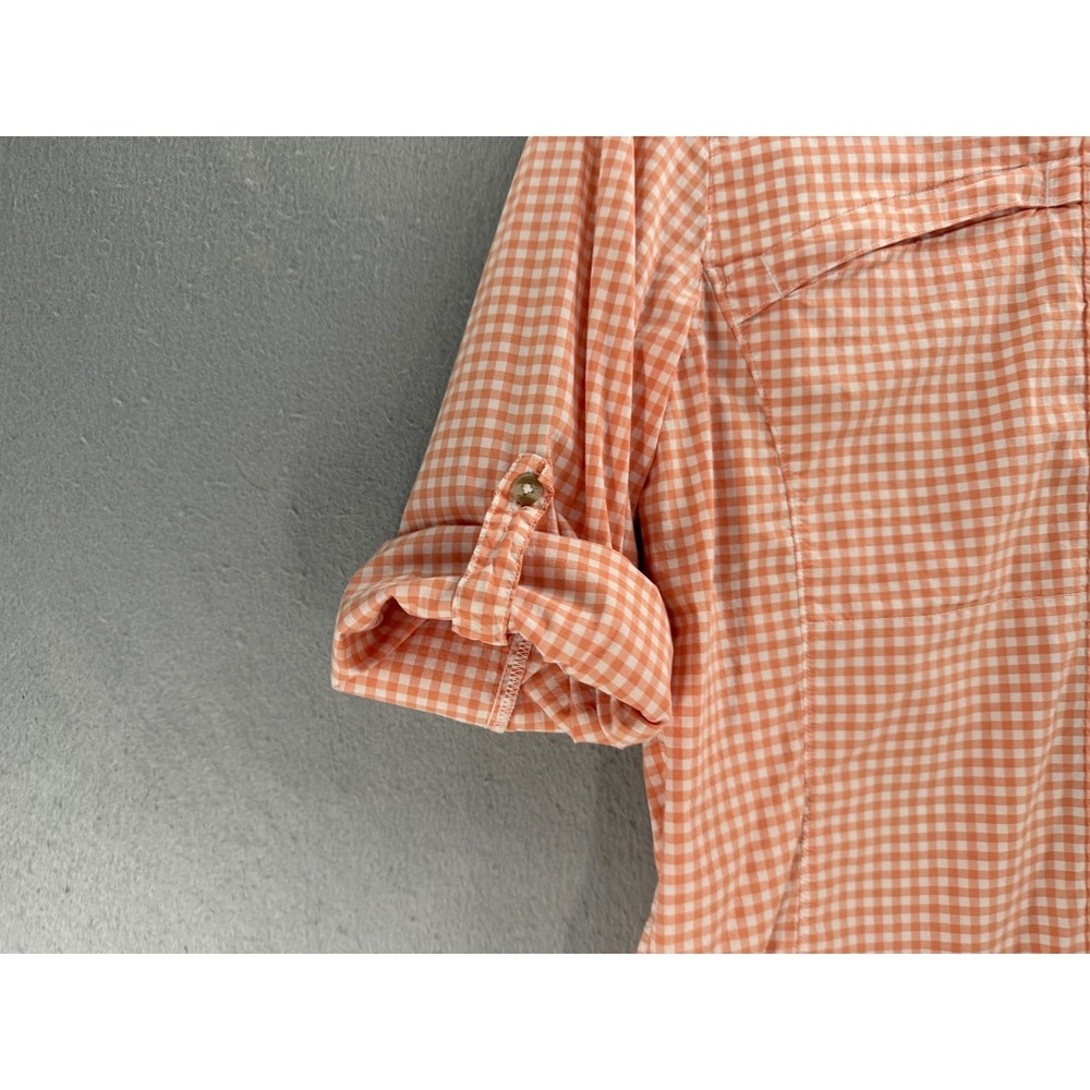 Orvis River Guide Top Womens M Orange White Vented Gingham Shirt Hiking Outdoor - Picture 3 of 14